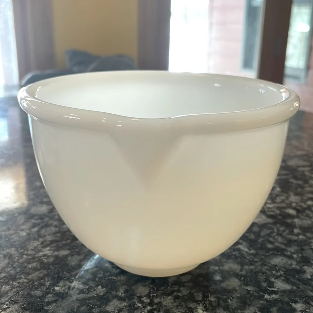 Glasbake for Sunbeam White Milk Glass Batter Mixing Bowl with Pour Spout